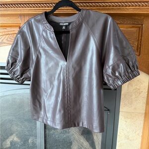 Steve Madden Chocolate Faux Leather Blouse